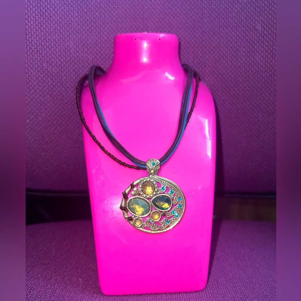 2 Gold Toned & Jeweled Pendant Necklace